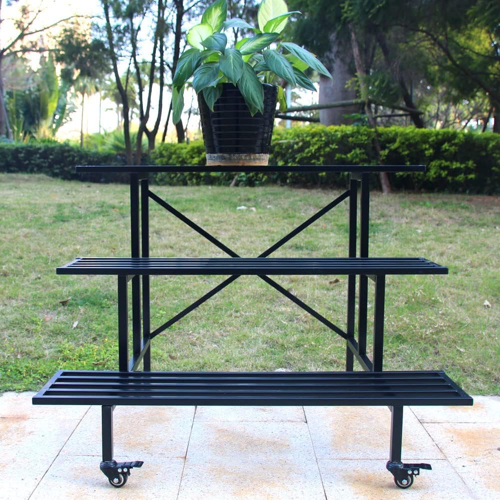 3 Tier Rolling Heavy Duty Metal Plant Stand
