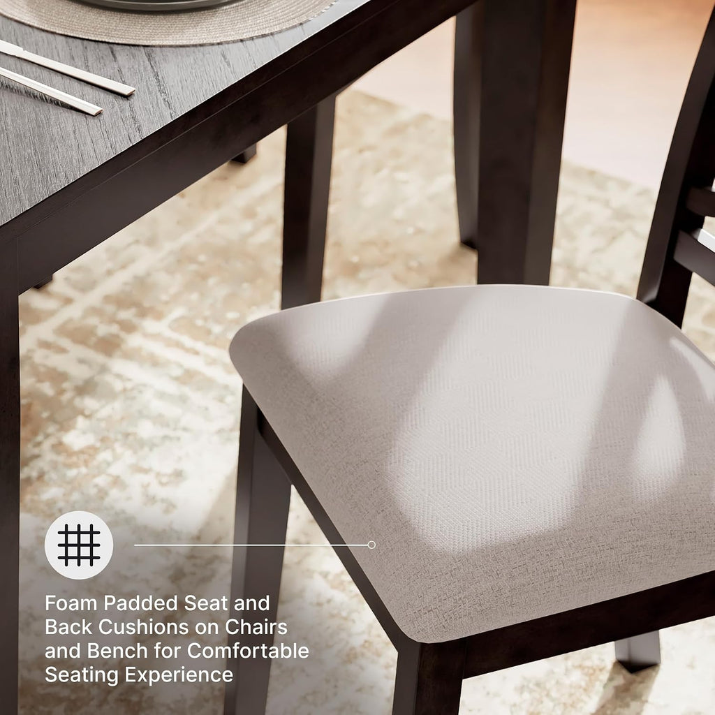 6-Piece Cherry Wood Dining Set with Bench