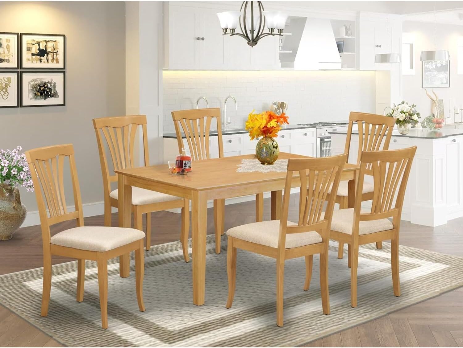 7-Piece Oak Rectangular Wood Dining Set