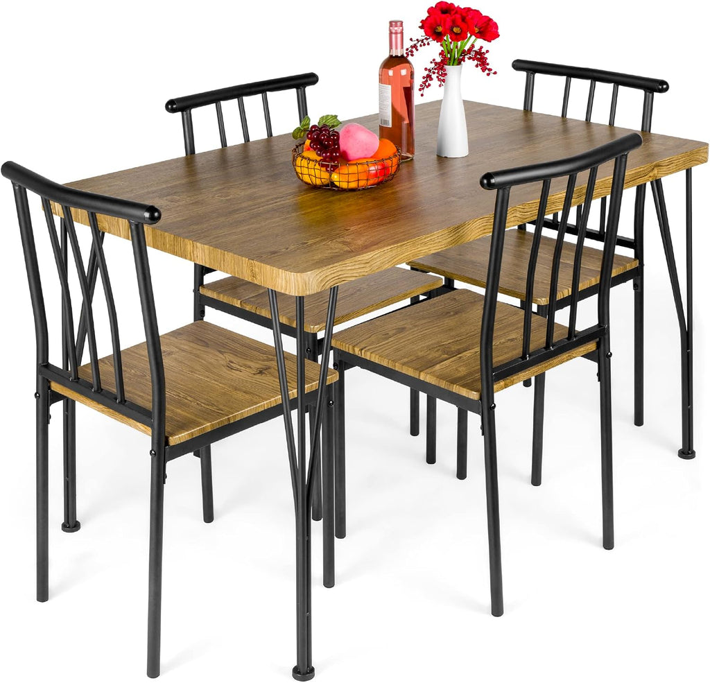 5-Piece Brown Wood Metal Dining Set