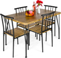 5-Piece Brown Wood Metal Dining Set