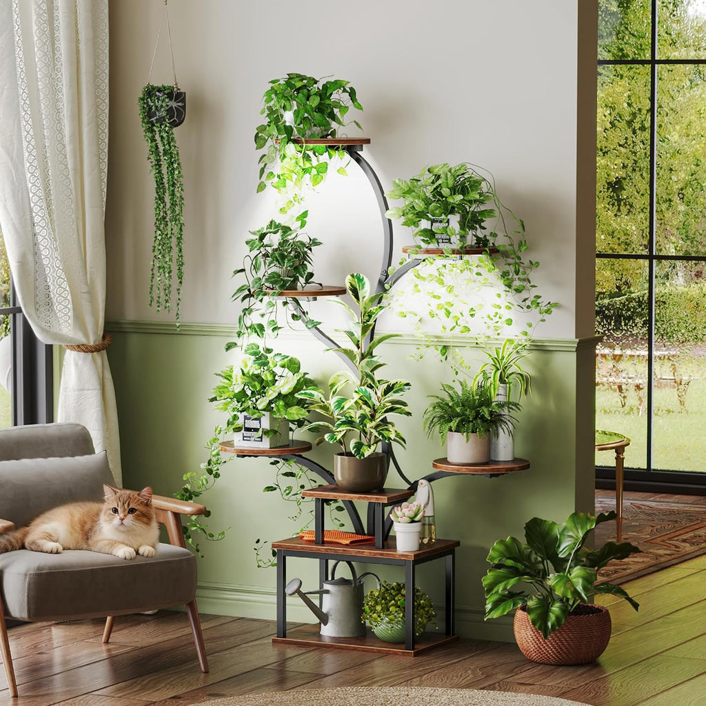 51" 8 Tier Curved Plant Stand with Grow Lights