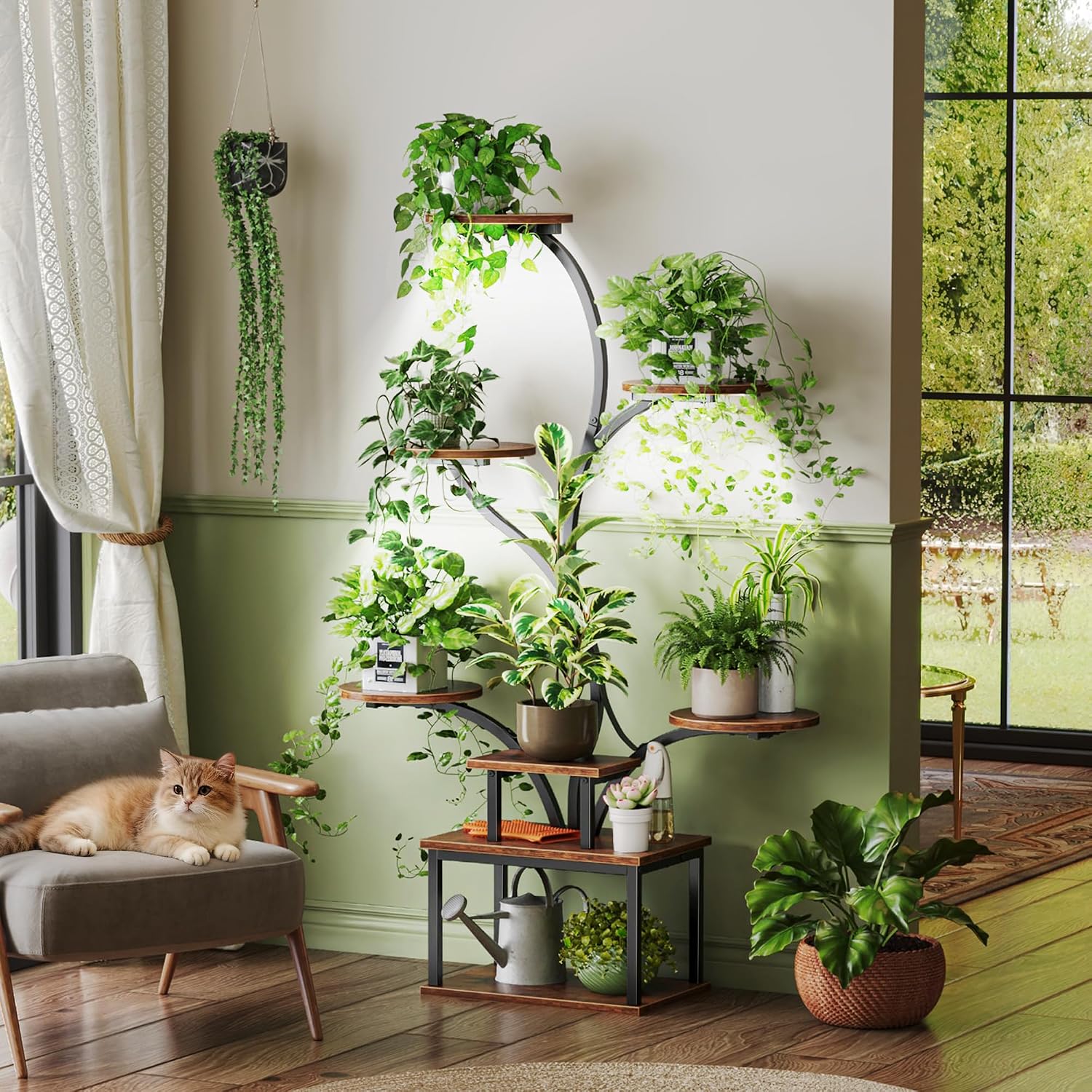 51" 8 Tier Curved Plant Stand with Grow Lights