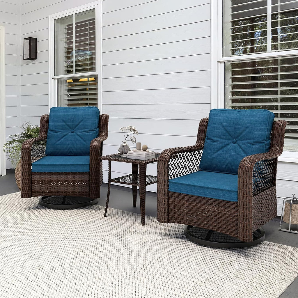 3 Piece Wicker Swivel Bistro Set