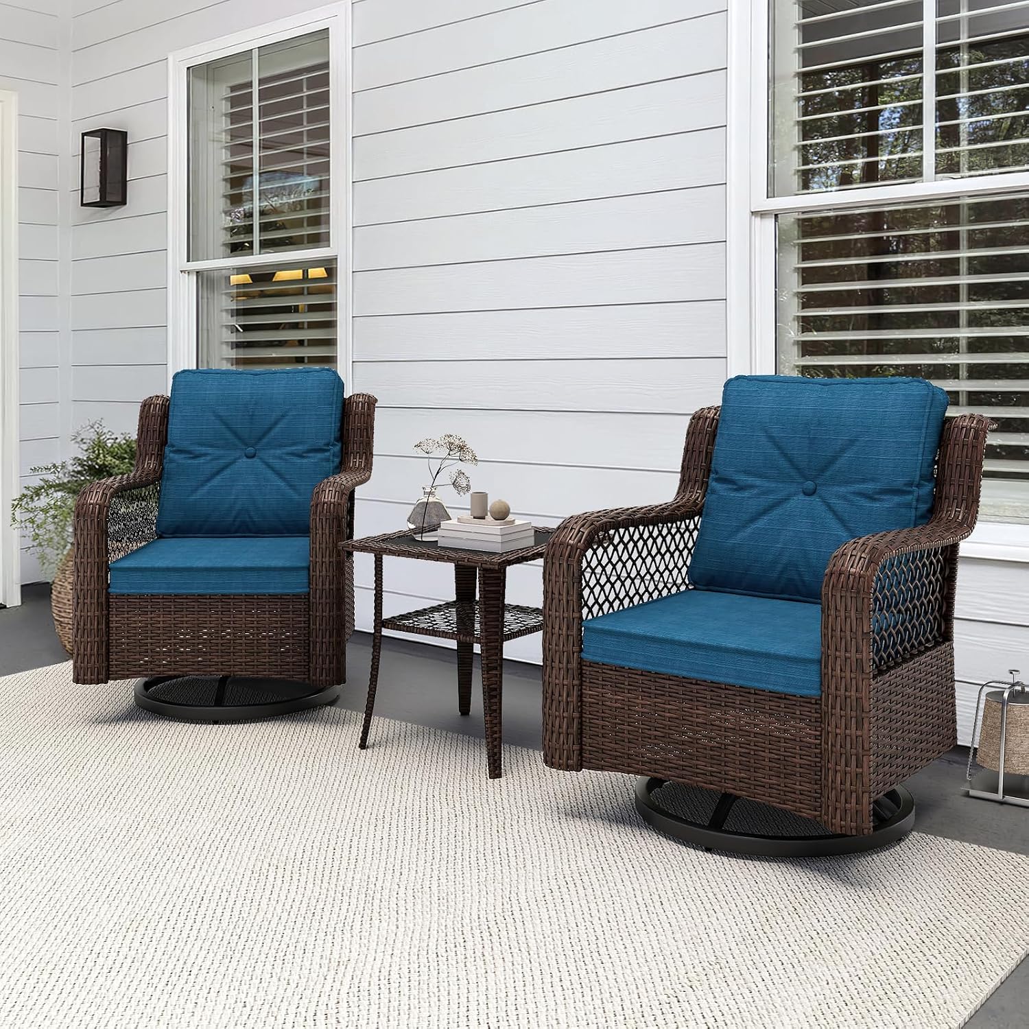 3 Piece Wicker Swivel Bistro Set