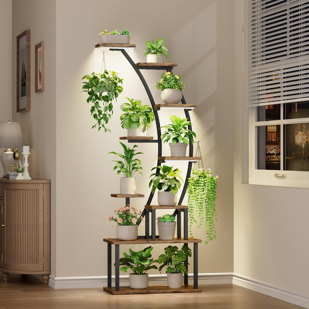 63" 9 Tier Corner Plant Stand with Grow Lights