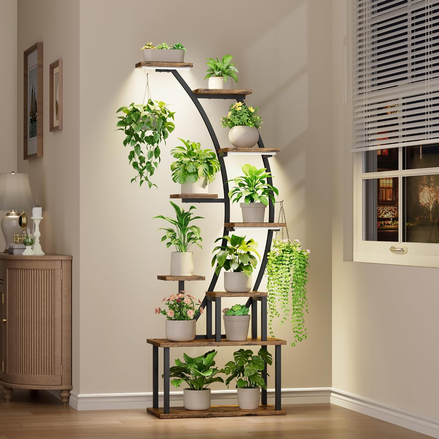 63" 9 Tier Corner Plant Stand with Grow Lights