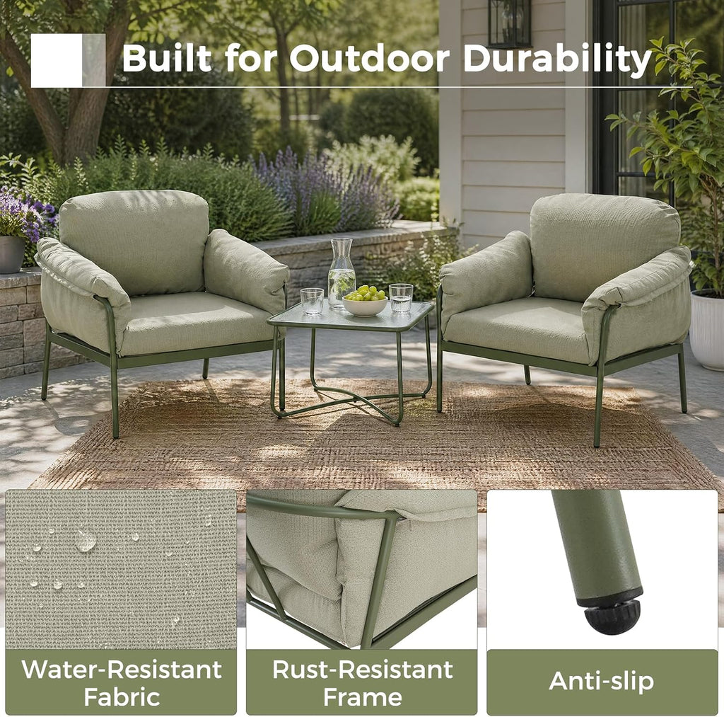 3 Piece Metal Patio Bistro Set With Cushions