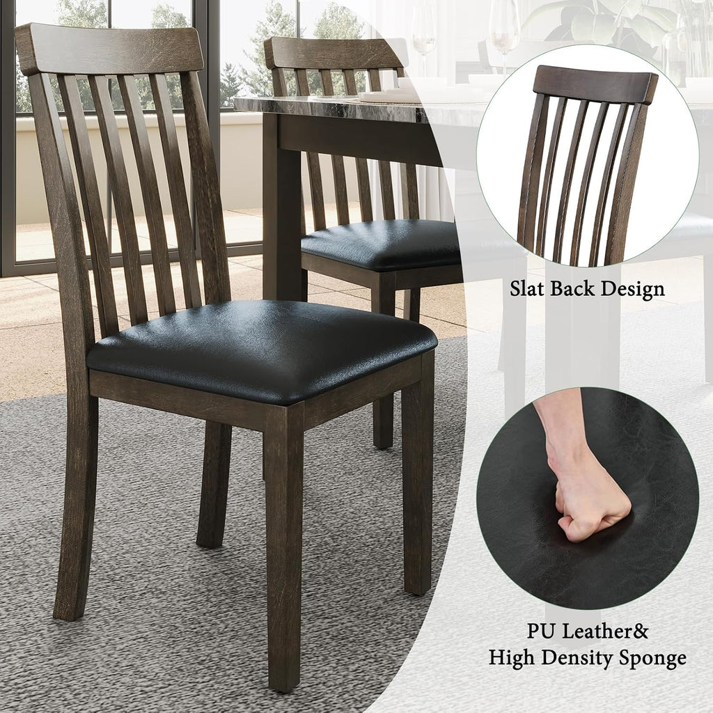 7-Piece Faux Marble Dining Set Dark Brown