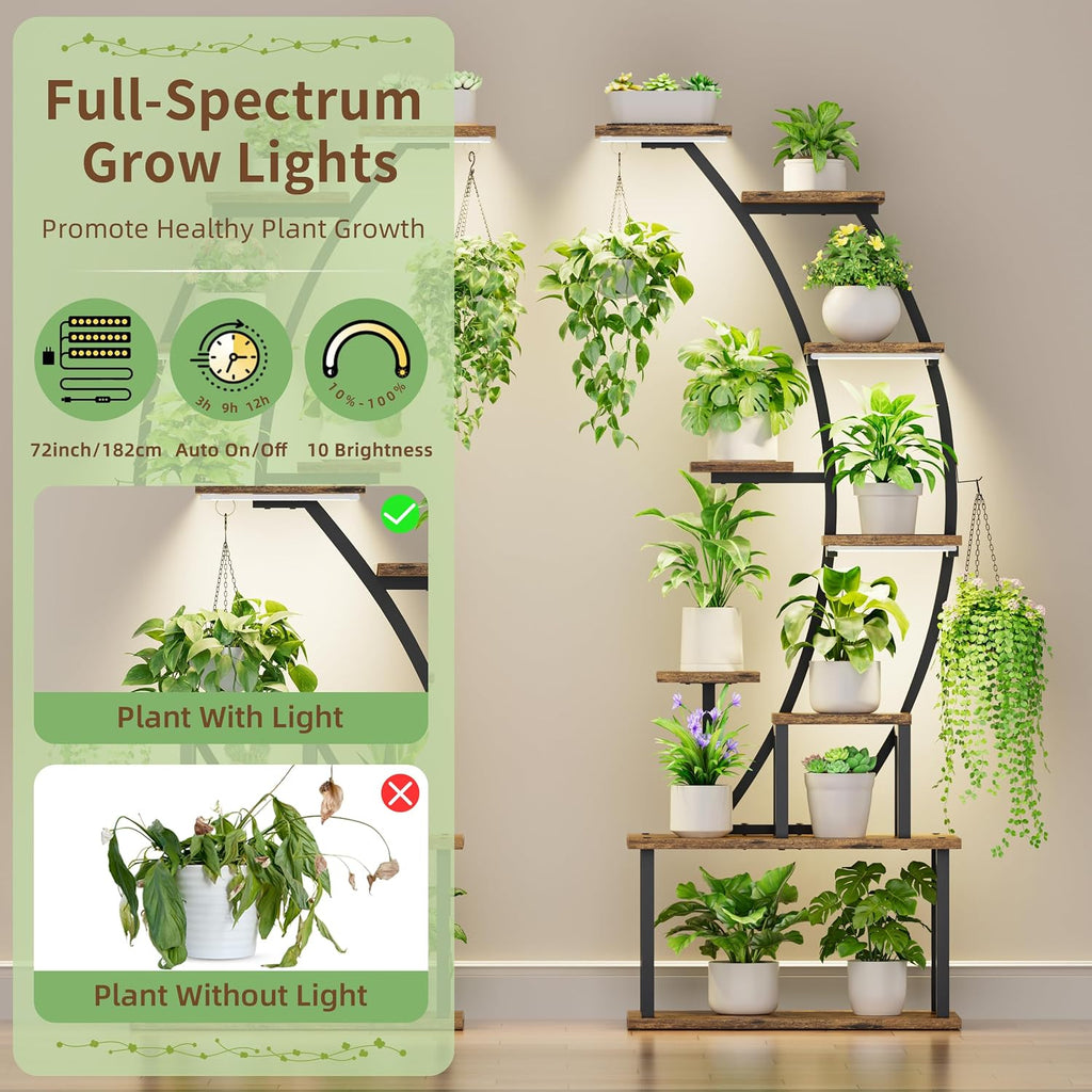 64" 9 Tier Curved Plant Stand with Grow Lights