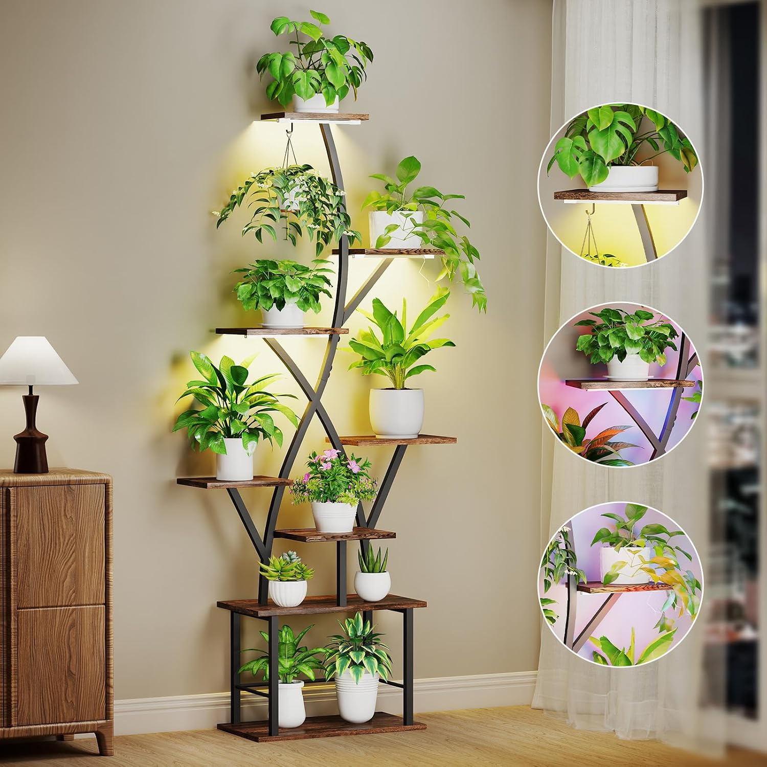 64" 8 Tier S-Shape Plant Stand with Grow Lights