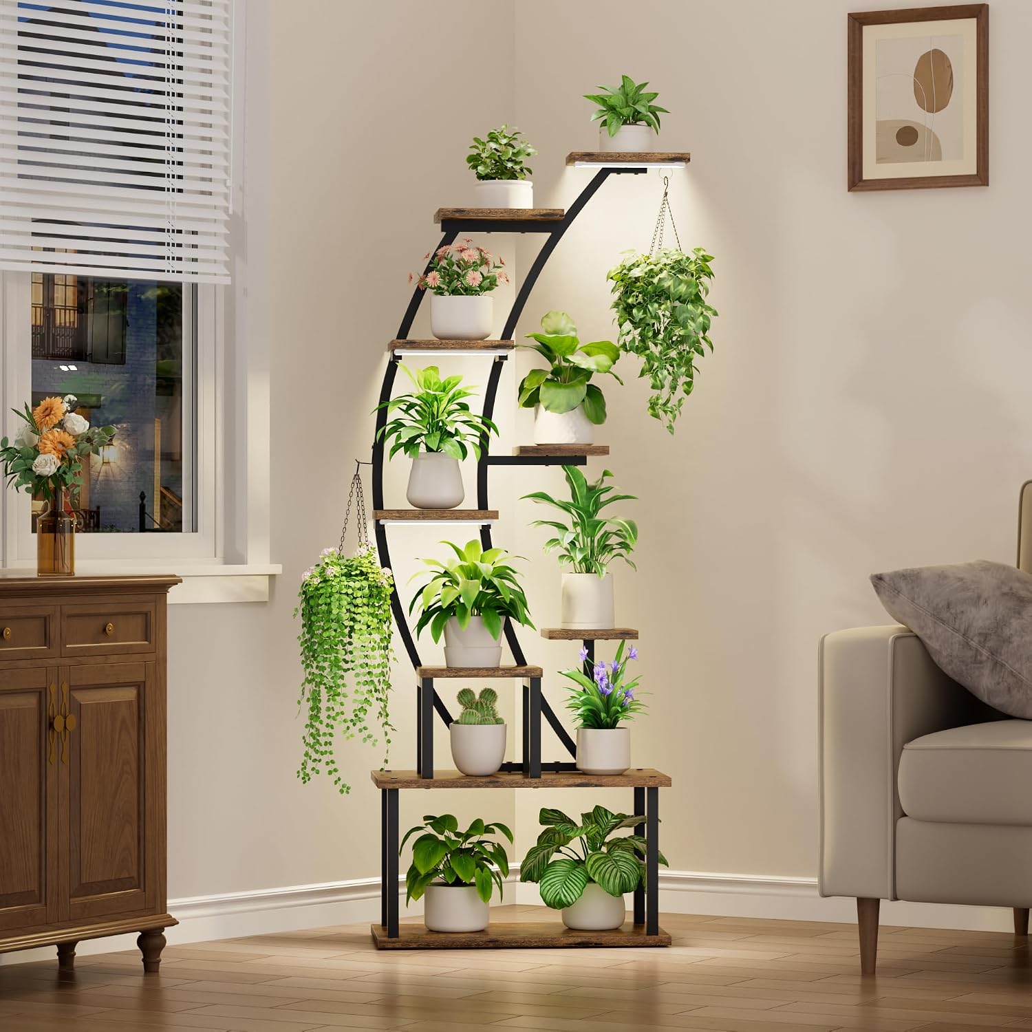 63" 9 Tier Corner Plant Stand with Grow Lights
