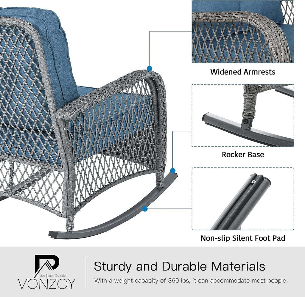 3 Piece Wicker Rocking Bistro Set