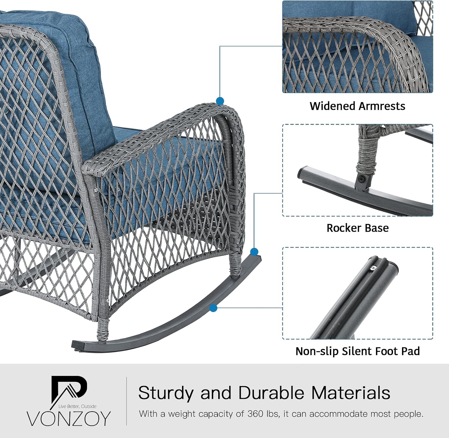 3 Piece Wicker Rocking Bistro Set
