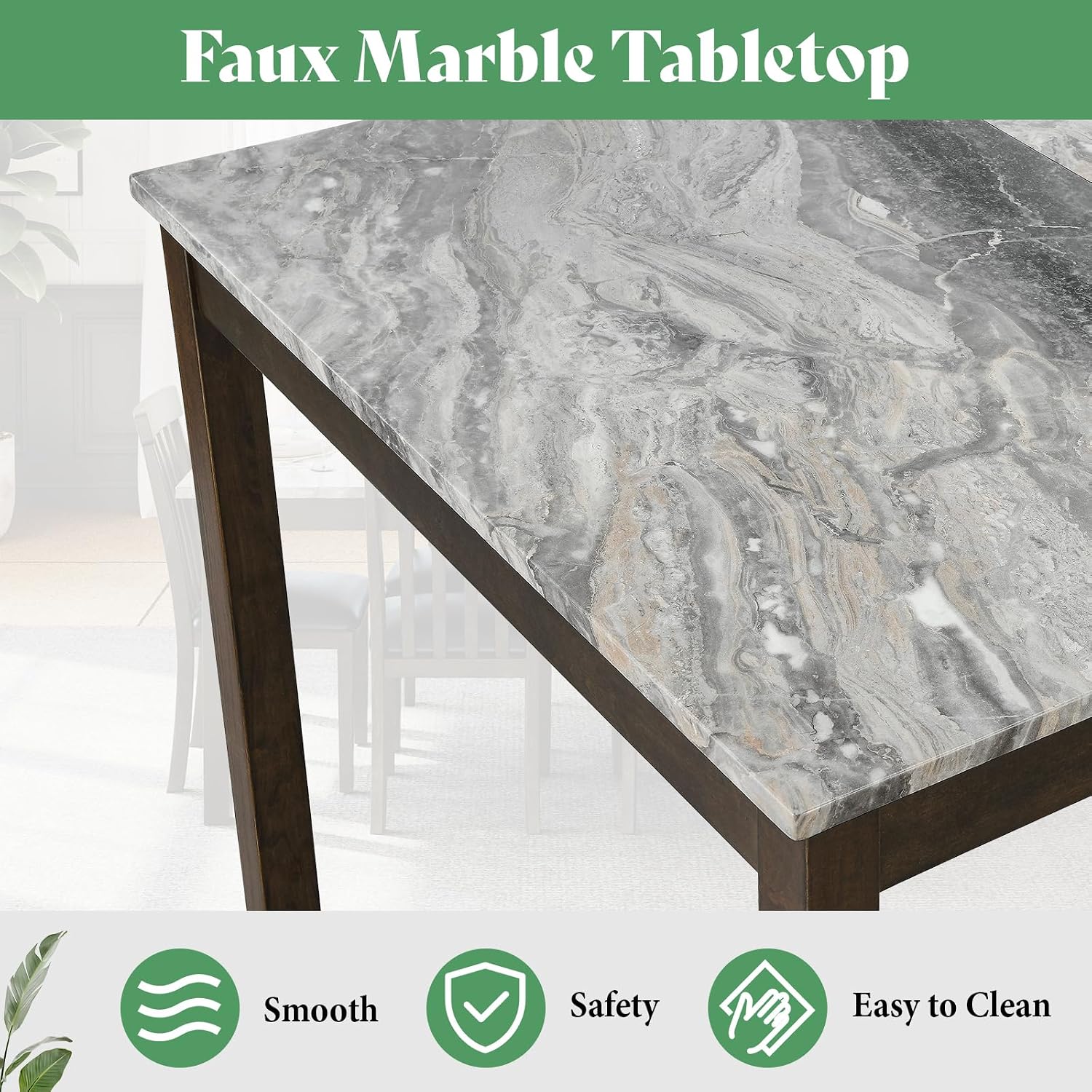 7-Piece Faux Marble Dining Set Dark Brown
