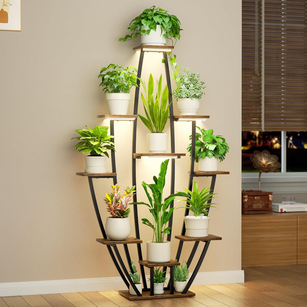 59" 10 Tier Corner Plant Stand with Grow Lights