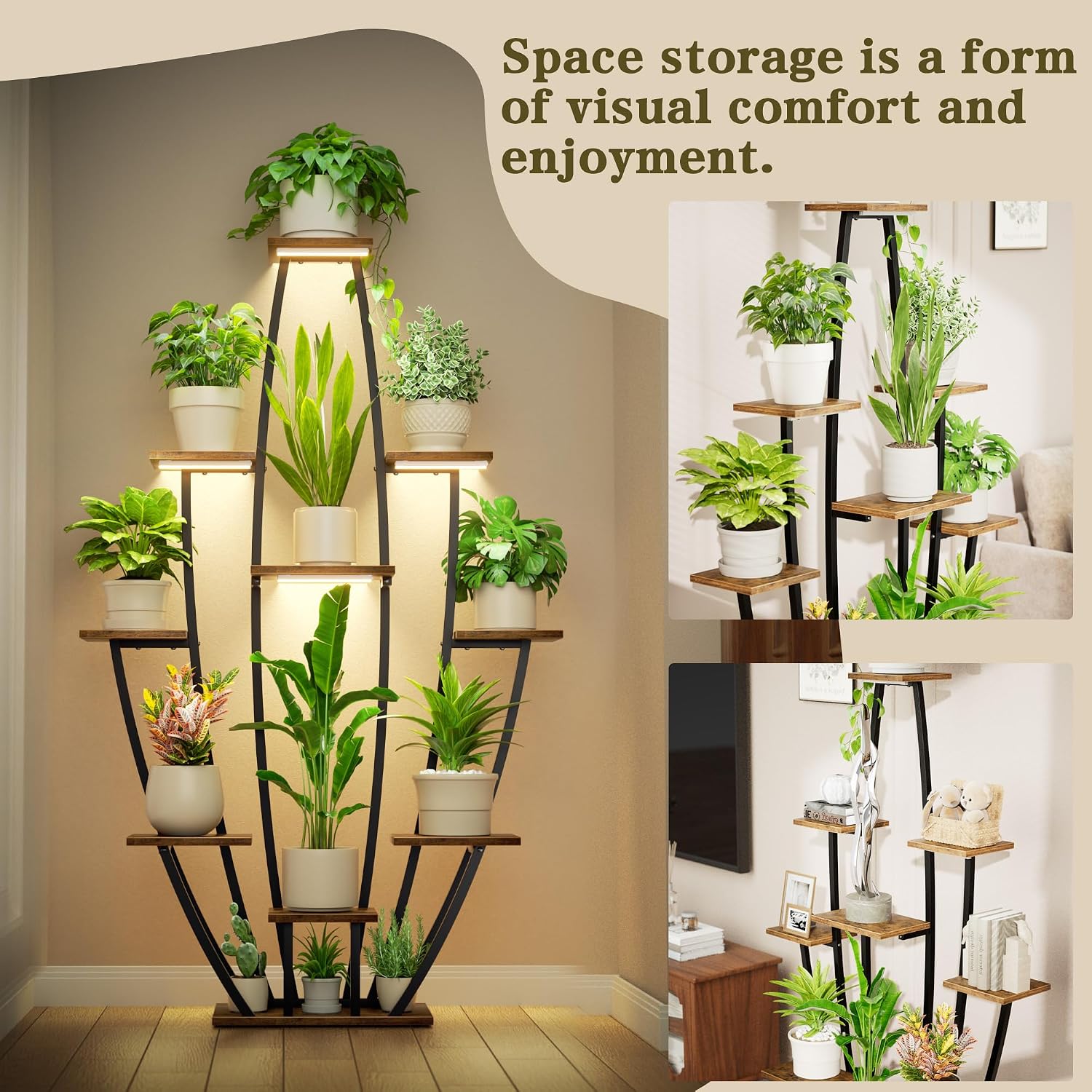 59" 10 Tier Corner Plant Stand with Grow Lights