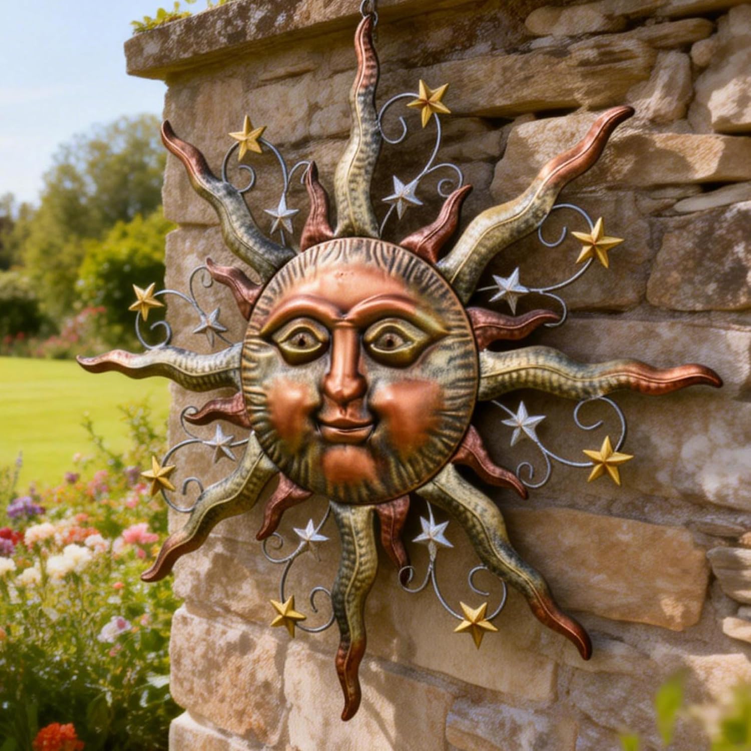 32" Bronze Sun Face Metal Outdoor Wall Art