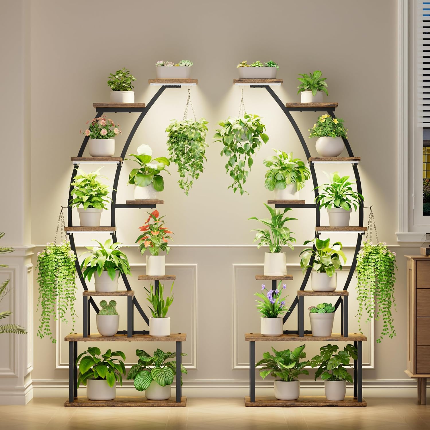 64" 9 Tier Curved Plant Stand with Grow Lights