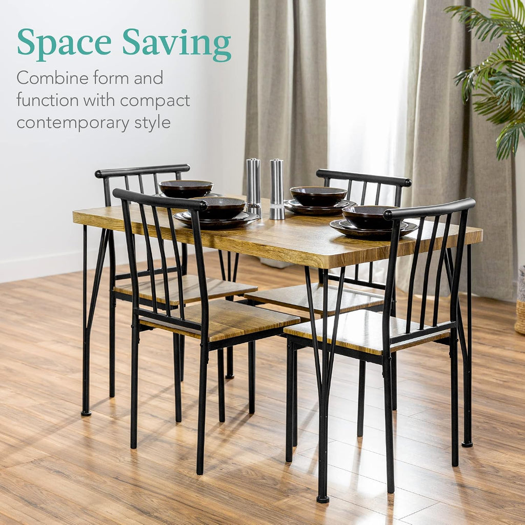 5-Piece Brown Wood Metal Dining Set