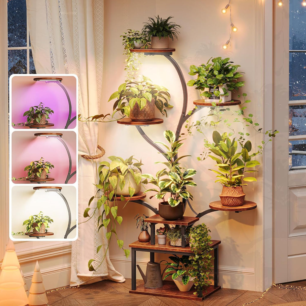 51" 8 Tier Curved Plant Stand with Grow Lights