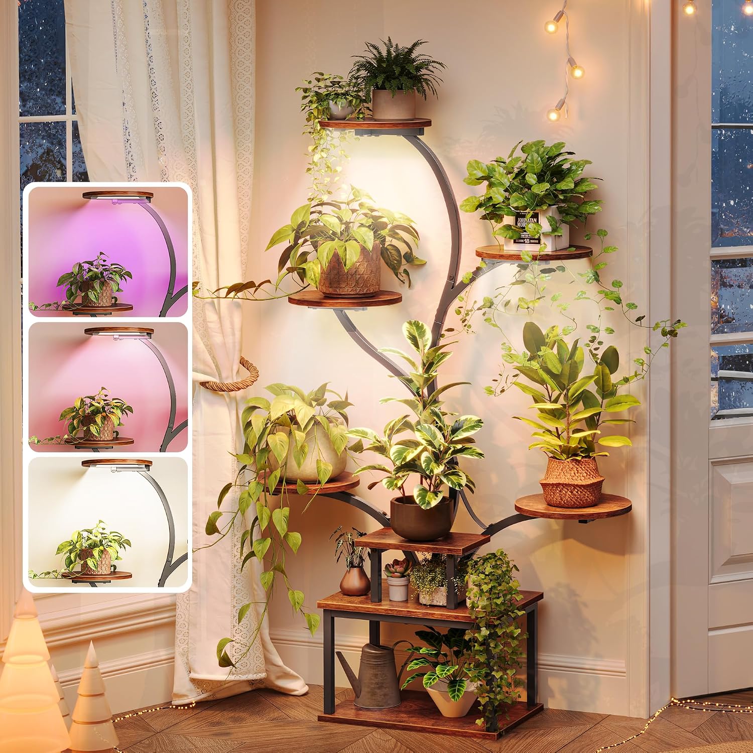 51" 8 Tier Curved Plant Stand with Grow Lights