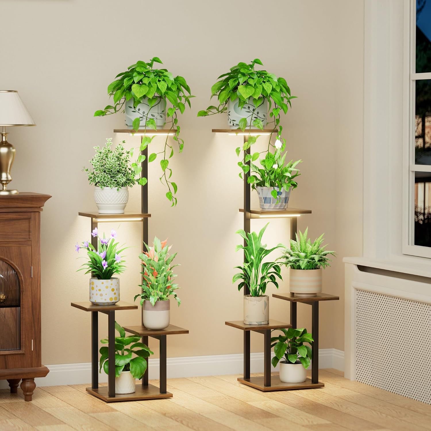 2 Pack 5 Tier Metal Plant Stand with Grow Light