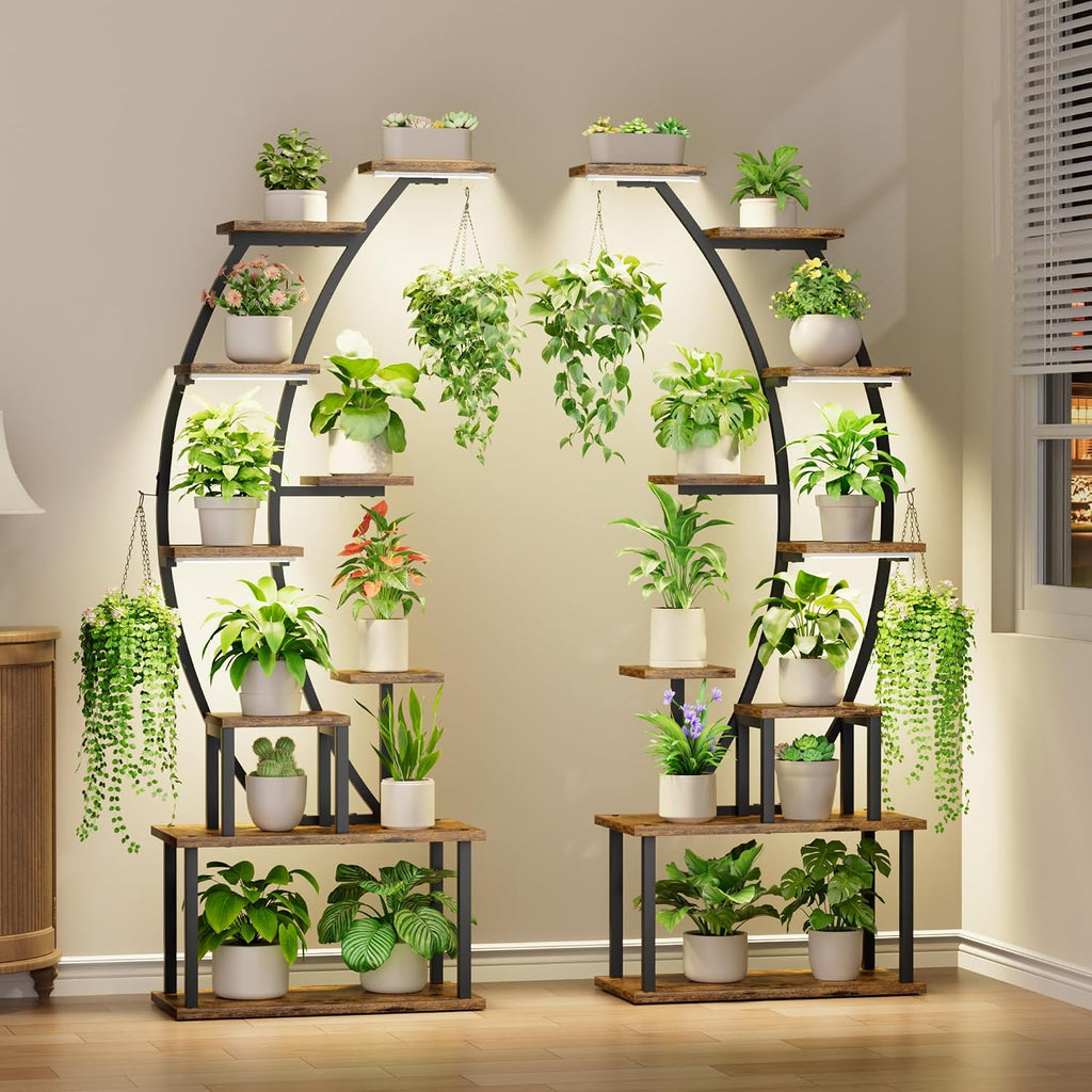 64" 9 Tier Curved Plant Stand with Grow Lights