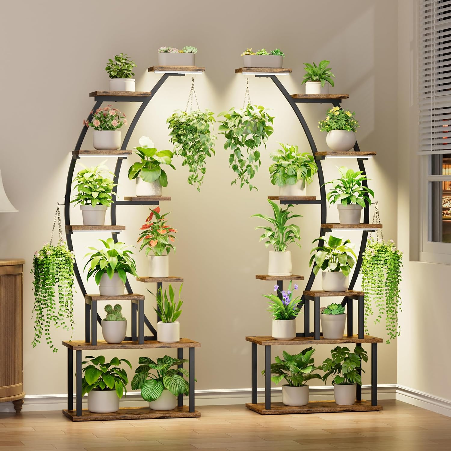64" 9 Tier Curved Plant Stand with Grow Lights