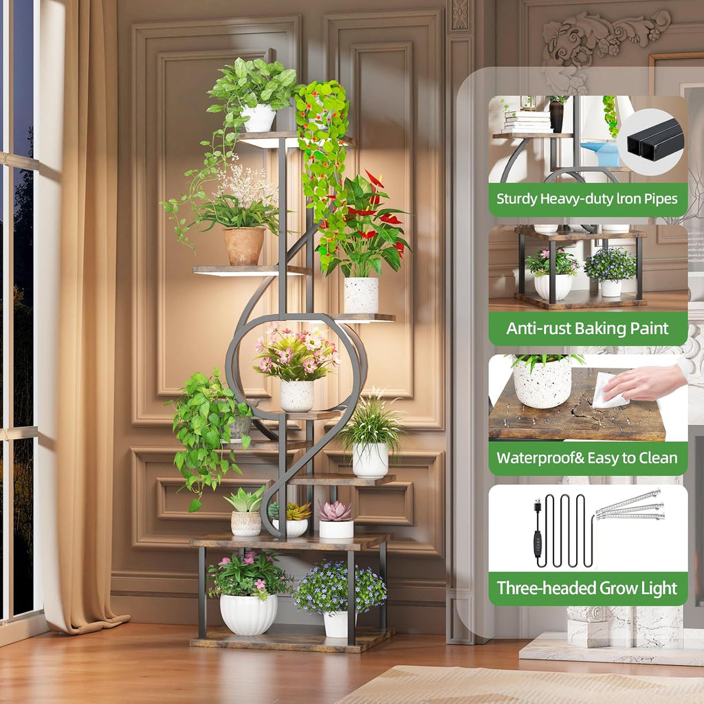 58" Note Shaped Plant Stand with Grow Light