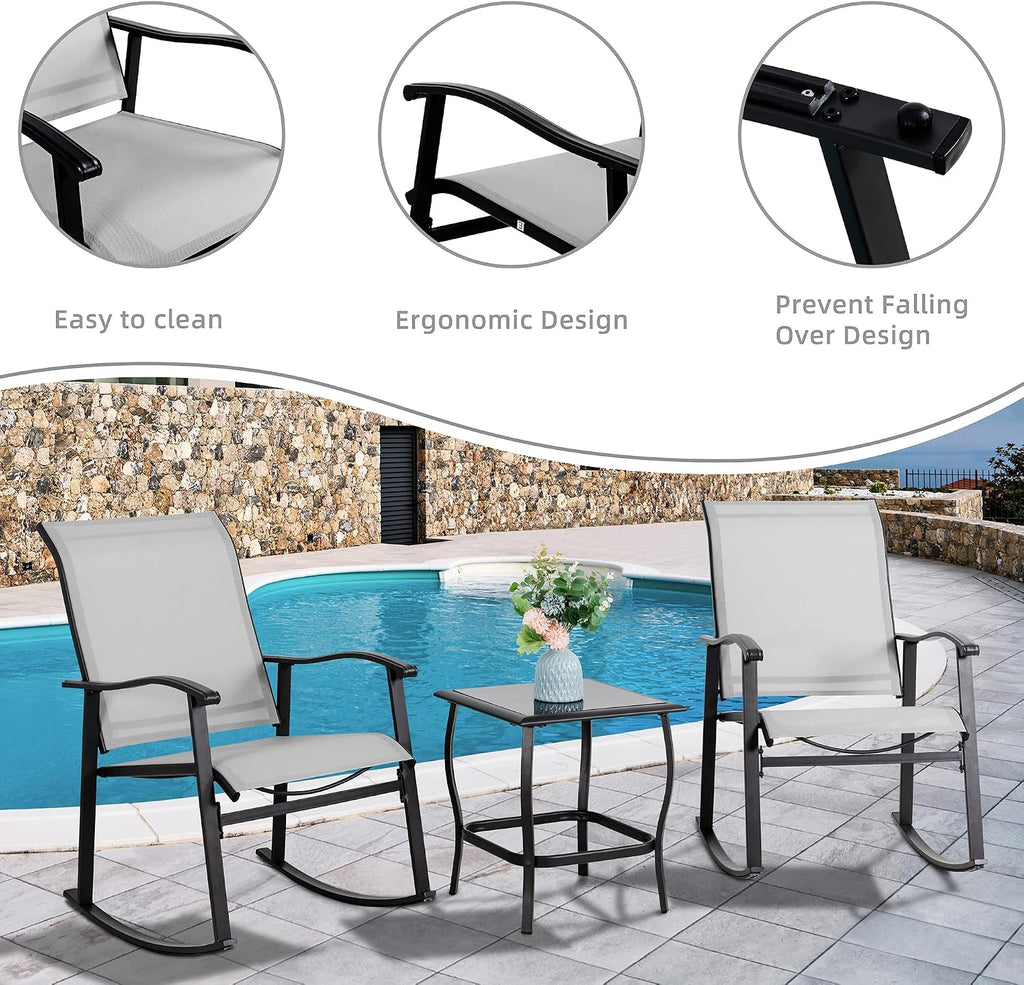 3 Piece Textilene Rocking Bistro Set