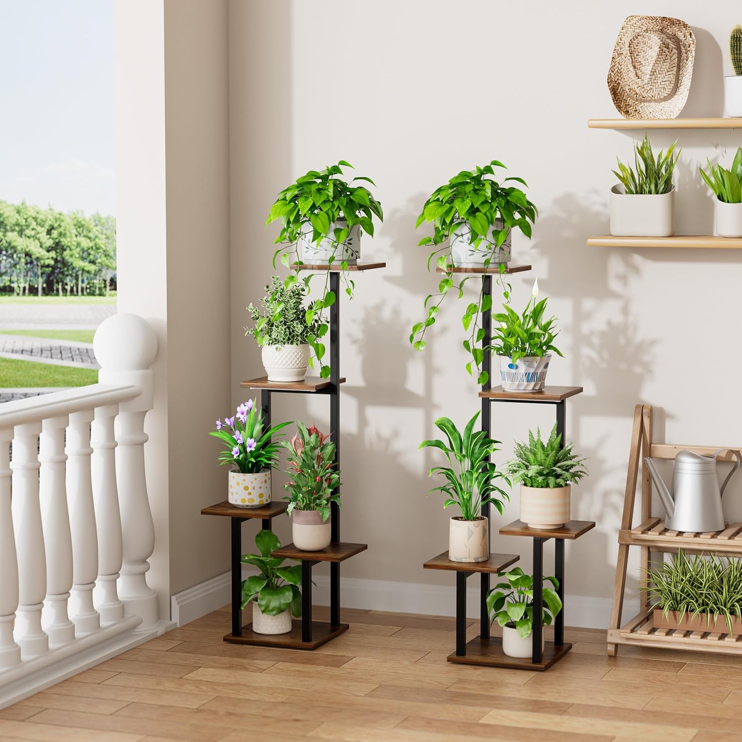 2 Pack 5 Tier Metal Plant Stand with Grow Light