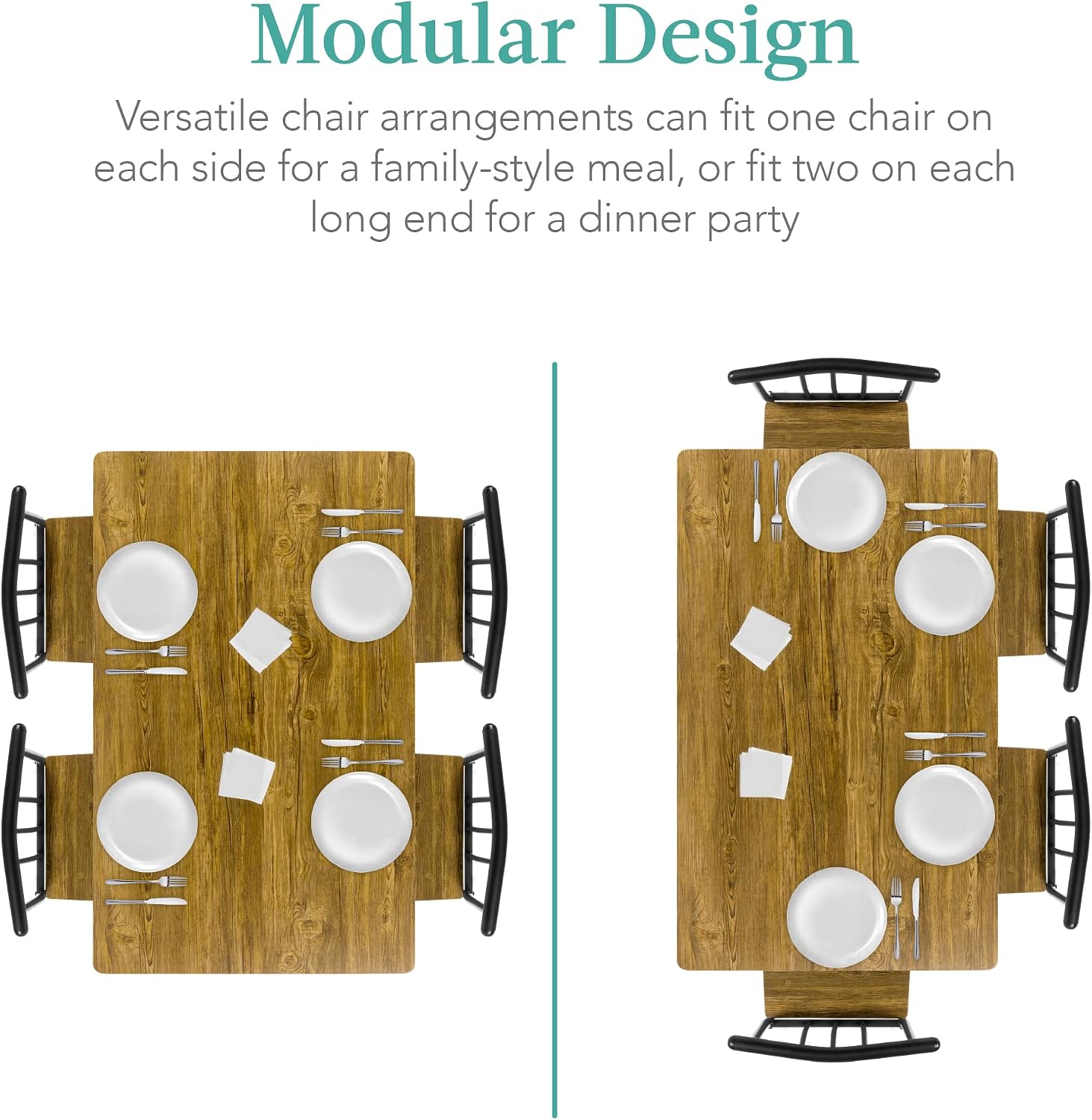 5-Piece Brown Wood Metal Dining Set