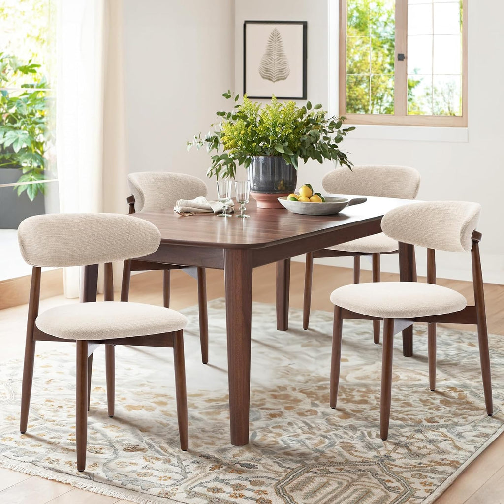 Set of 2 Beige Fabric Dining Chairs