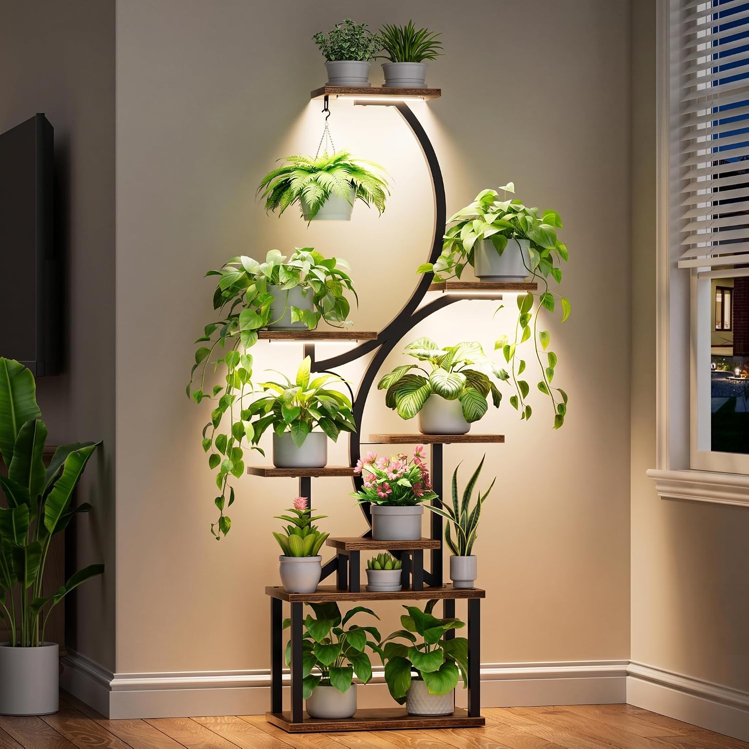 8 Tier S-Shaped Plant Stand With Grow Lights