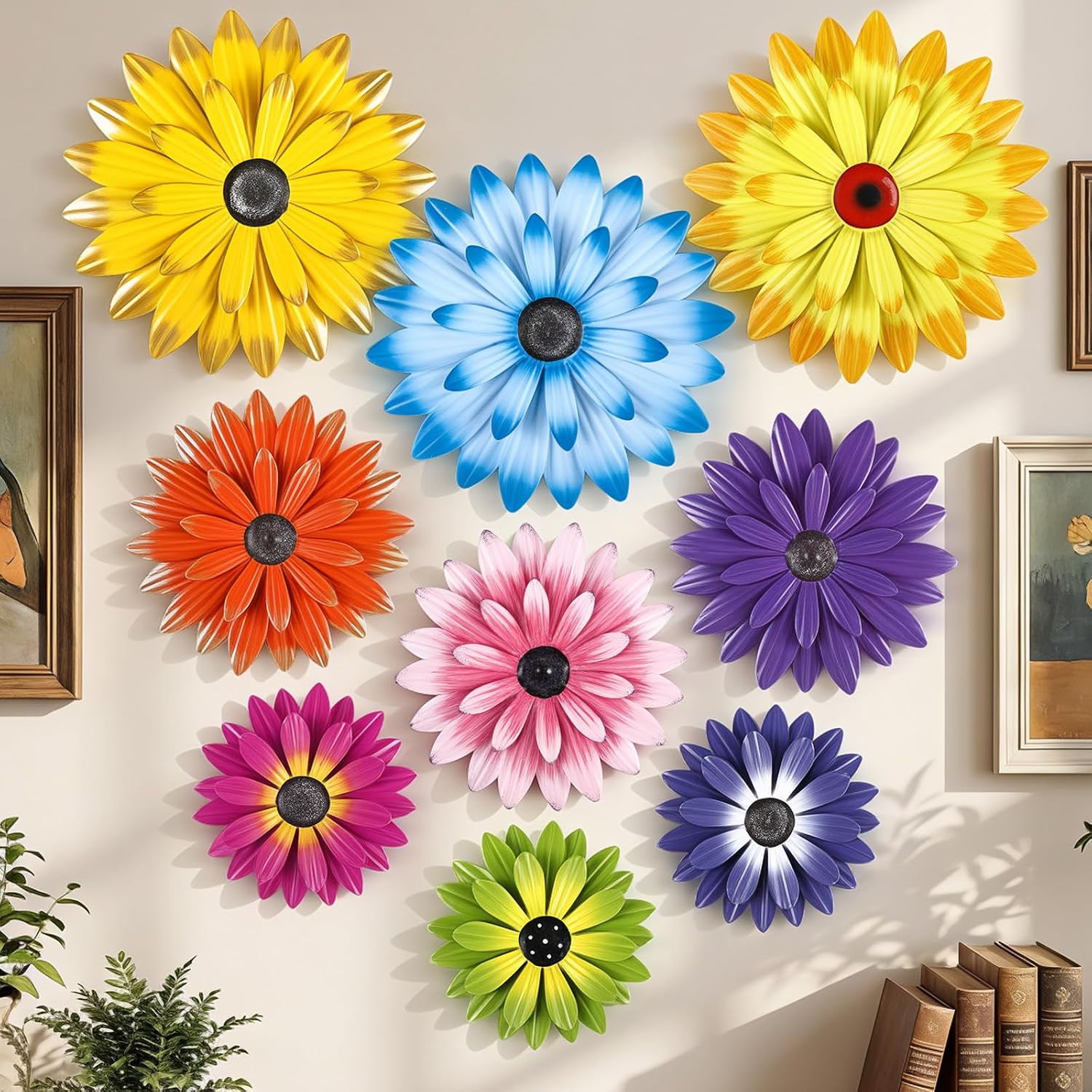 9Pcs 3D Metal Daisy Flower Wall Decor