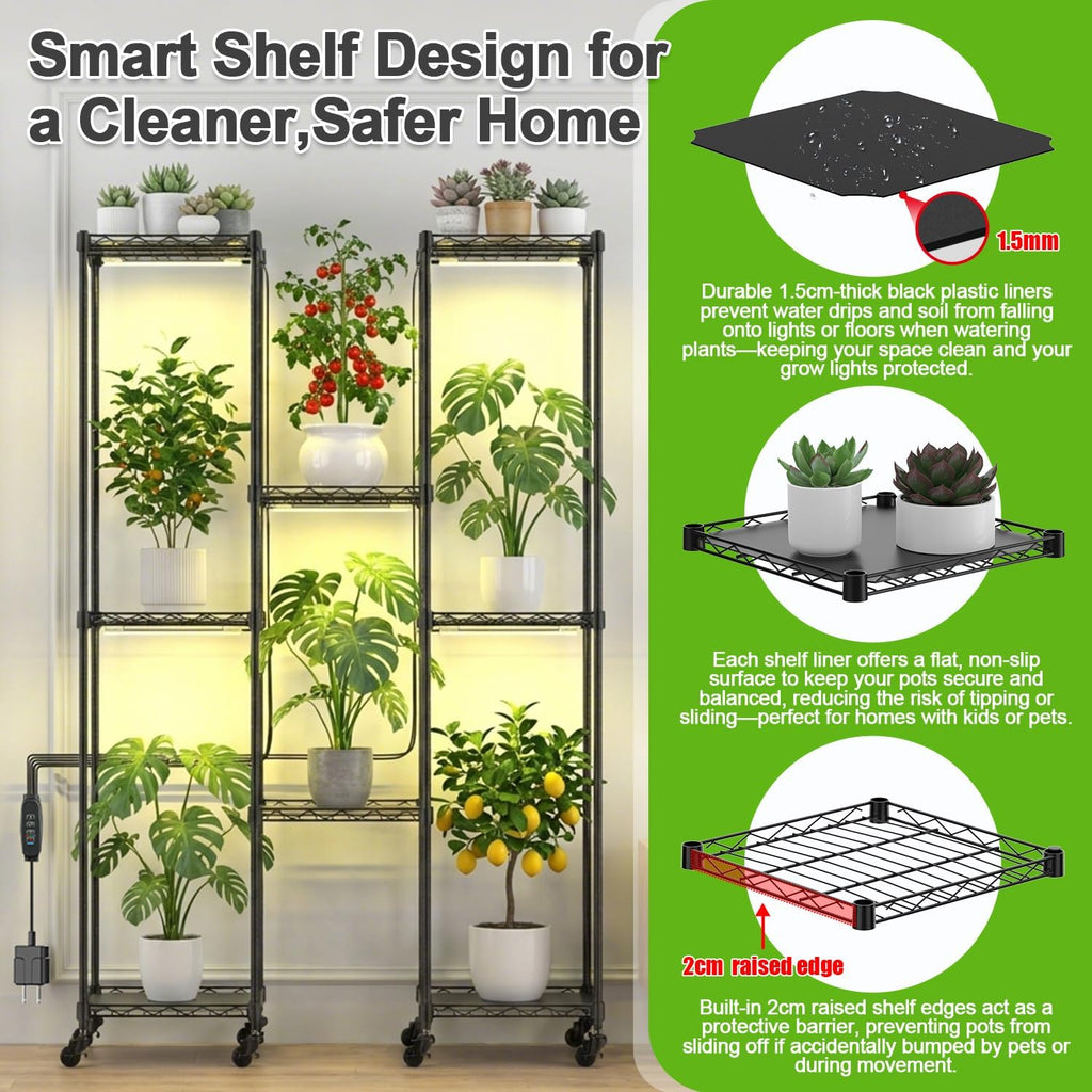 Metal Plant Stand with Grow Lights Black