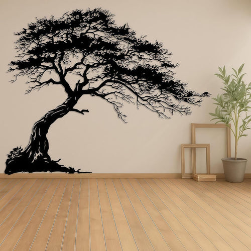 24" Black Bonsai Tree Metal Wall Art