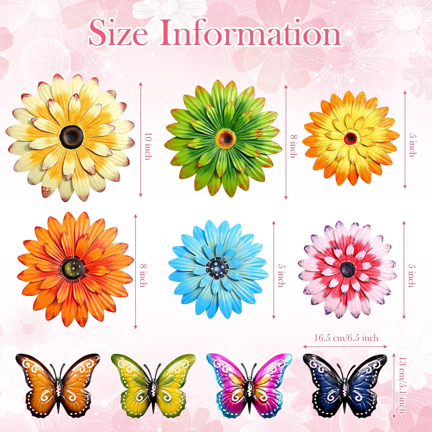10Pcs Metal Daisy Butterfly Garden Wall Decor