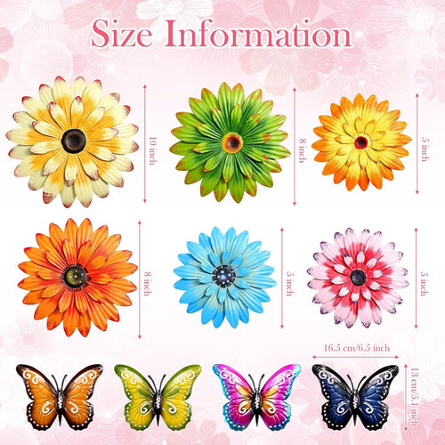 10Pcs Metal Daisy Butterfly Garden Wall Decor