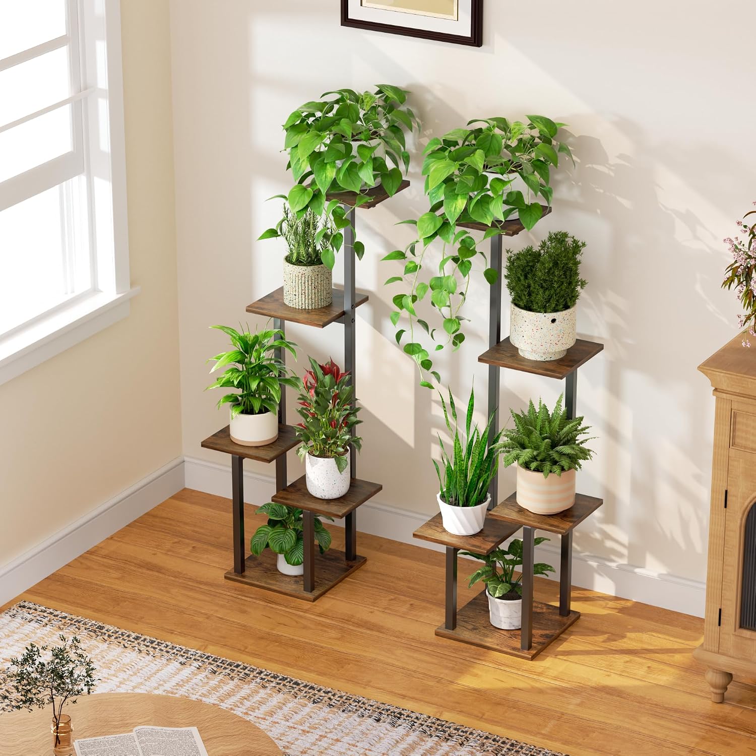 2 Pack 5 Tier Metal Plant Stand with Grow Light