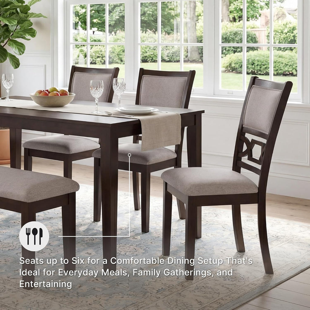 6-Piece Cherry Wood Dining Set with Bench