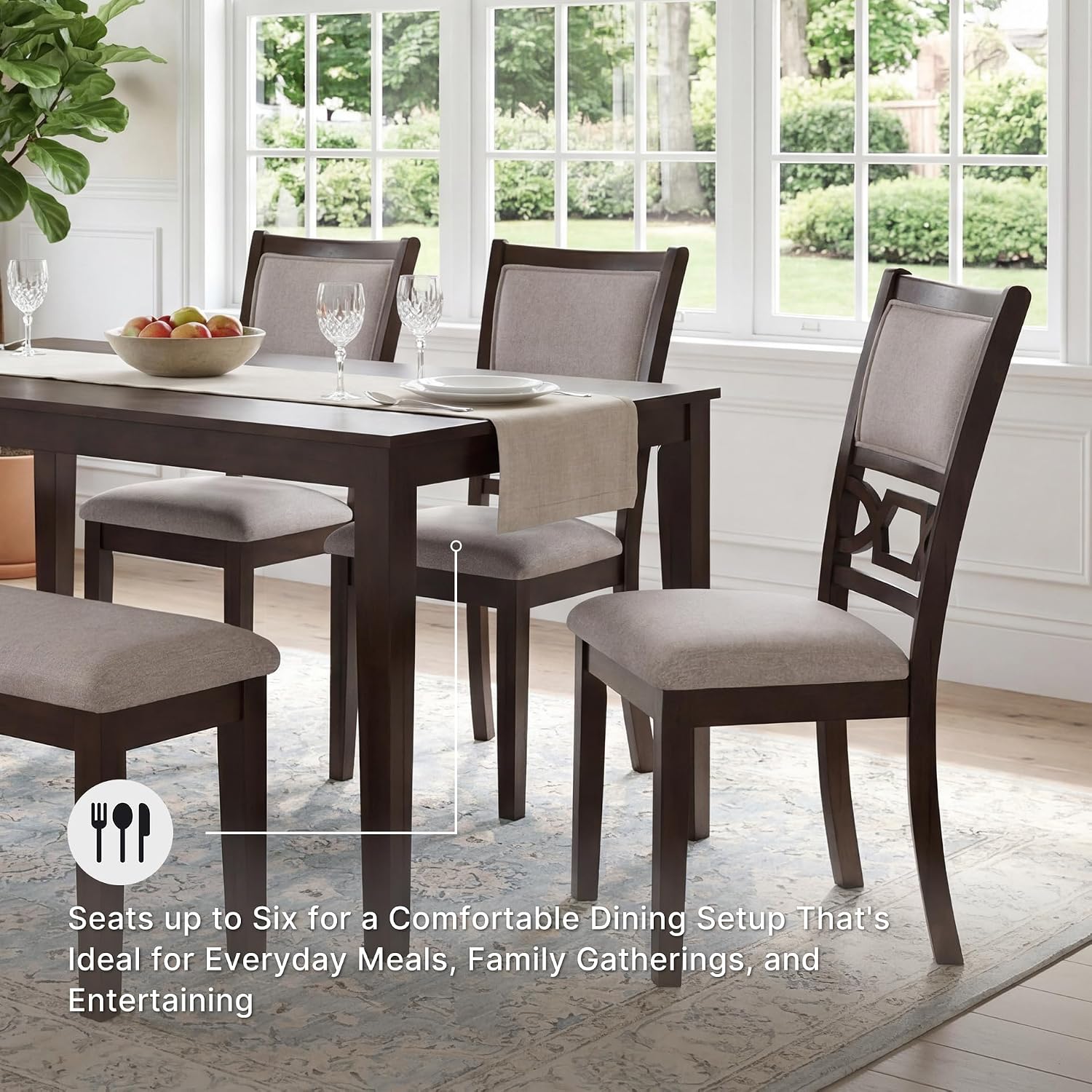6-Piece Cherry Wood Dining Set with Bench
