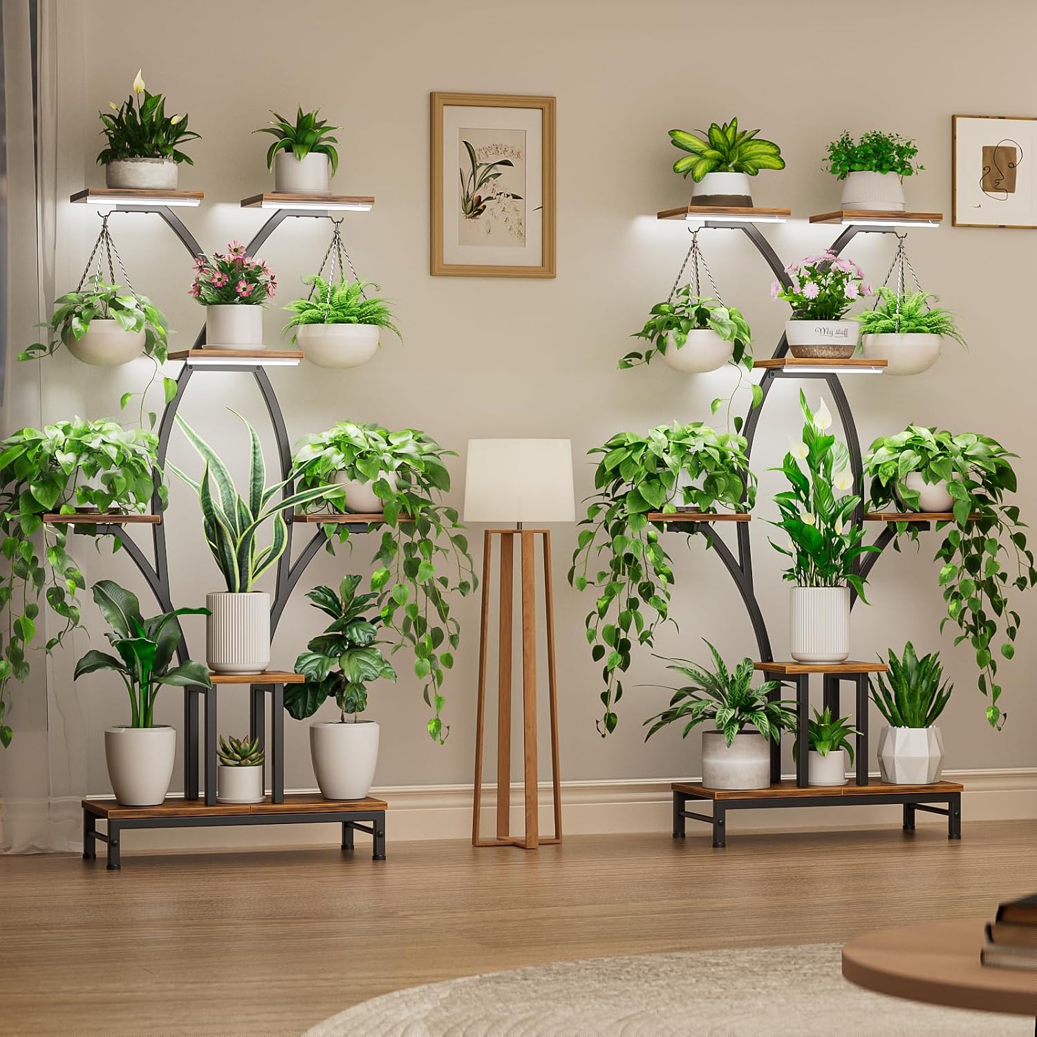 63" X-Shaped Corner Plant Stand With Grow Lights