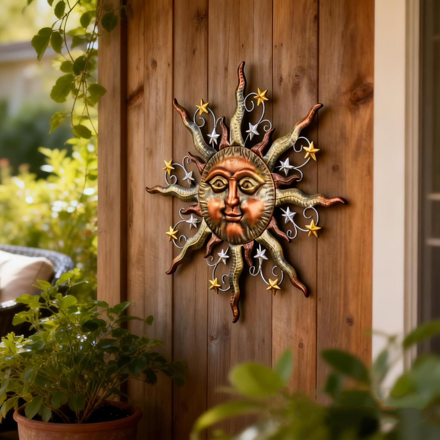32" Bronze Sun Face Metal Outdoor Wall Art