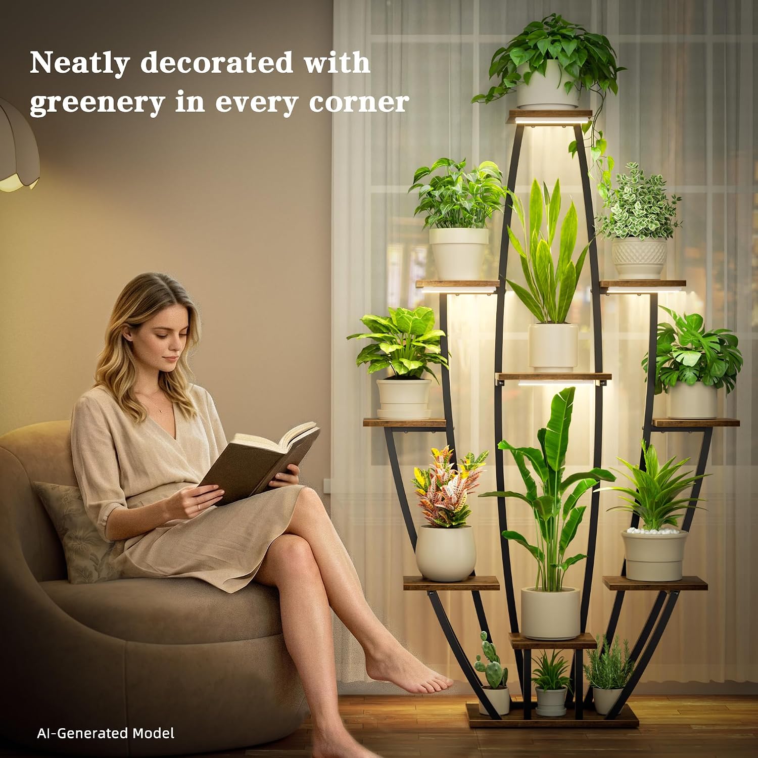 59" 10 Tier Corner Plant Stand with Grow Lights