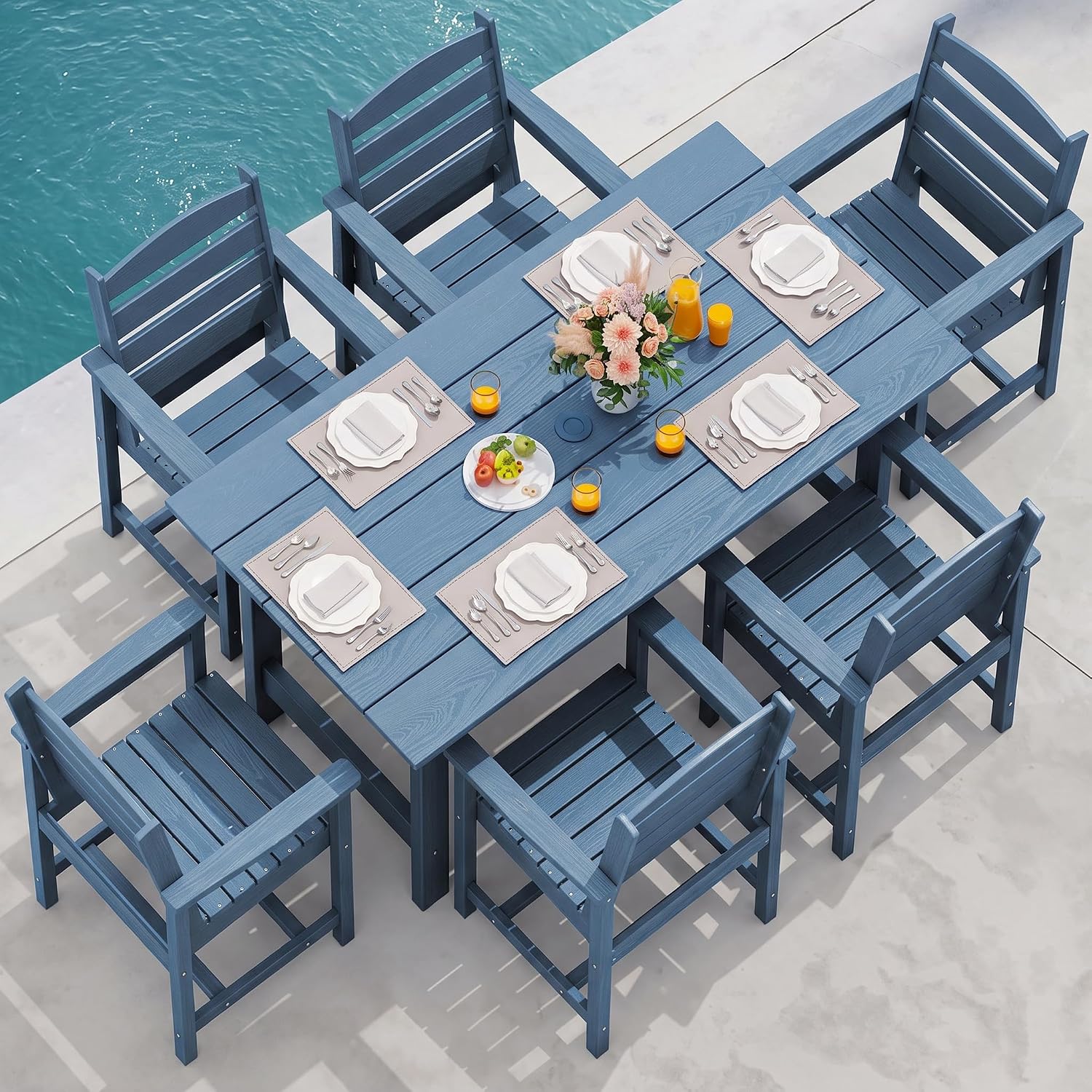 7-Piece Blue HDPE Outdoor Dining Set