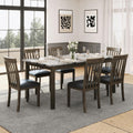 7-Piece Faux Marble Dining Set Dark Brown