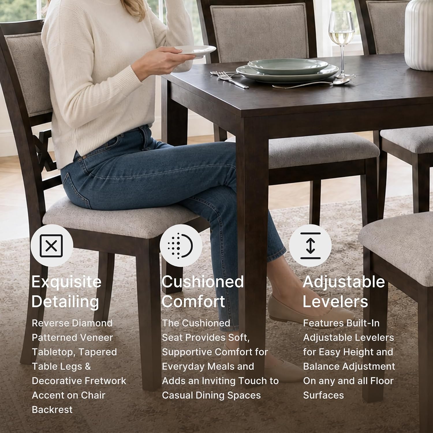 6-Piece Cherry Wood Dining Set with Bench