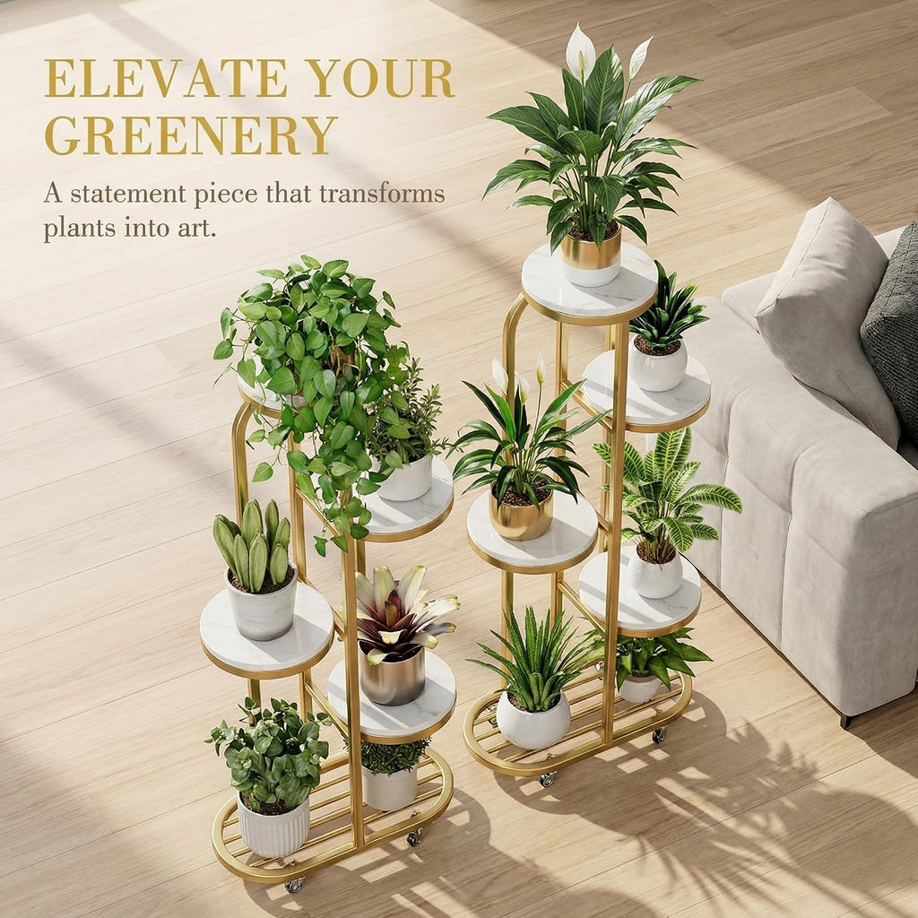 Gold Metal Rolling Multi-Tier Plant Stand